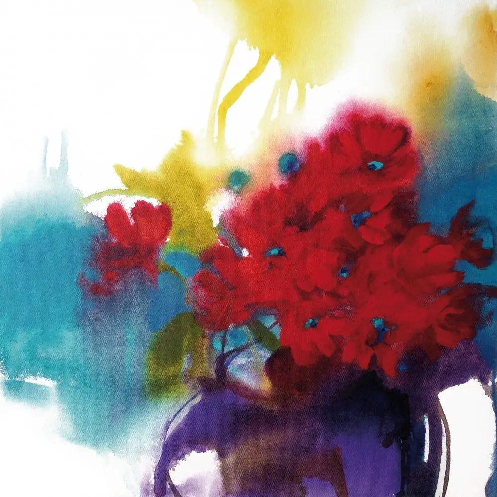 Red Petals and a Purple Pot